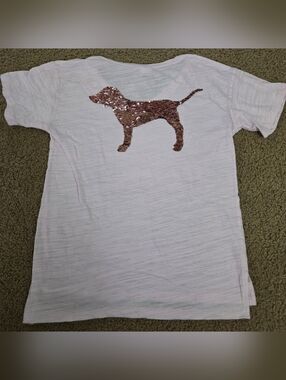 PINK Victoria's Secret Rose Gold Bling Vintage Sequin Dog Logo Oversized Tee